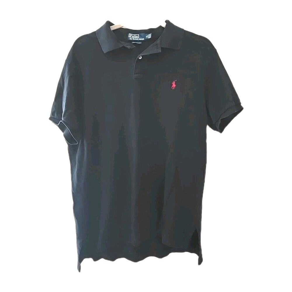 Polo Ralph Lauren Black Hi-Lo Hem Short Sleeve Rugby Polo Shirt Men's Size XL